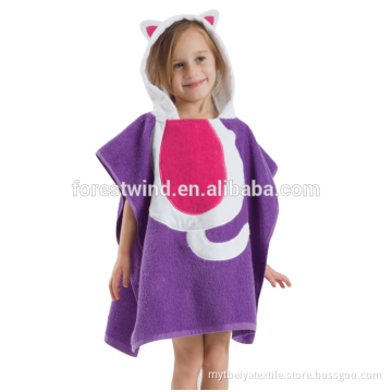 100% Cotton Custom Printing Animal Hooded Poncho Towel